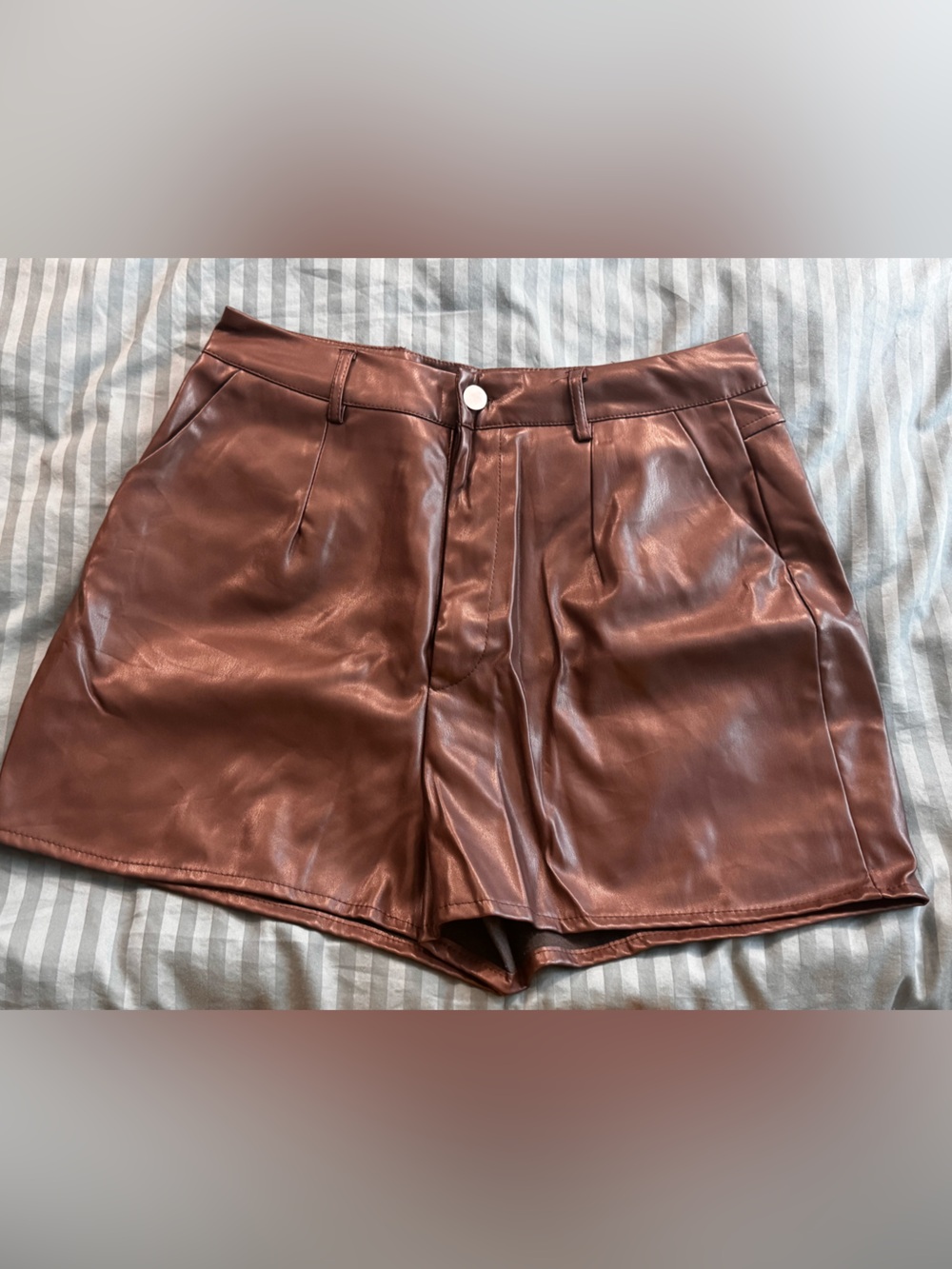 Wet Seal Brown Faux Leather High-Waist Shorts